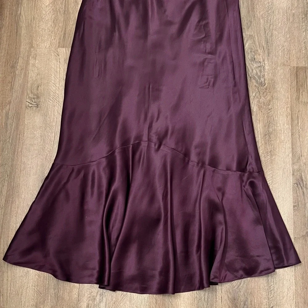 Lauren Ralph Lauren Plum Purple 100% Silk High-Low Mermaid Midi Skirt Size 8 - Picture 5 of 10